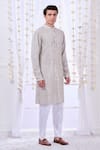 Taroob_Grey Silk Embroidered Chikankari Bling Kurta Set _Online_at_Aza_Fashions
