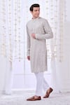 Buy_Taroob_Grey Silk Embroidered Chikankari Bling Kurta Set _Online_at_Aza_Fashions