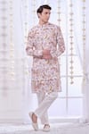 Buy_Taroob_White Silk Printed Floral Kurta Set  _at_Aza_Fashions