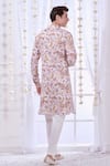 Shop_Taroob_White Silk Printed Floral Kurta Set  _at_Aza_Fashions