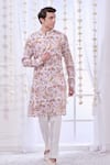 Shop_Taroob_White Silk Printed Floral Kurta Set  