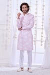 Buy_Taroob_Pink Silk Printed Floral Pastel Kurta Set _Online_at_Aza_Fashions