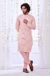 Buy_Taroob_Pink Silk Embroidered Bird Chikankari Kurta Set  _at_Aza_Fashions