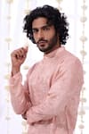 Taroob_Pink Silk Embroidered Bird Chikankari Kurta Set  _at_Aza_Fashions