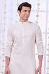 Taroob_White Silk Embroidered Chevron Sequin Chikankari Kurta Set  _at_Aza_Fashions