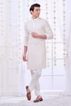 Shop_Taroob_White Silk Embroidered Chevron Sequin Chikankari Kurta Set  