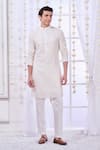 Taroob_White Silk Embroidered Chevron Sequin Chikankari Kurta Set  _Online