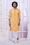 Buy_Taroob_Yellow Silk Embroidered Floral Timeless Kurta Set _at_Aza_Fashions