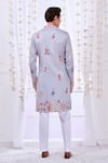 Shop_Taroob_Grey Silk Printed Kalamkari Floral Nizam Kurta Set  _at_Aza_Fashions