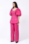 Buy_Leh Studios_Pink 100% Cotton Solid Mantle Straight Trouser  _Online_at_Aza_Fashions