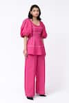 Shop_Leh Studios_Pink 100% Cotton Solid Mantle Straight Trouser  _Online_at_Aza_Fashions