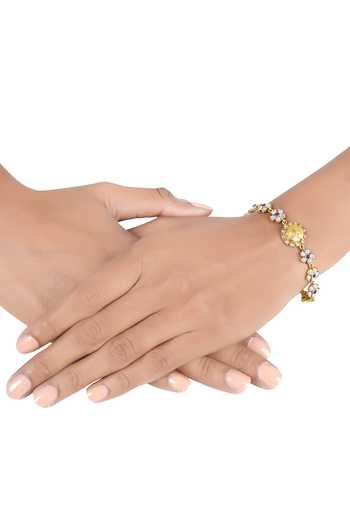 Tribe Amrapali_Gold Plated Pearls, Stones Hetvi Studded Floral Bracelet _Online_at_Aza_Fashions
