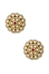 Shop_Tribe Amrapali_Gold Plated Stones Gul Floral Cutwork Studs _at_Aza_Fashions