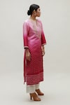 Shop_Naina Jain_Pink Silk Hand Embroidered Zardozi Notched Round Sarah Yoke Ombre Kurta _Online_at_Aza_Fashions