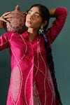 Buy_Naina Jain_Pink Silk Bandhani V Neck Maze Pattern Kurta With Pant _Online_at_Aza_Fashions