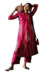 Shop_Naina Jain_Pink Silk Bandhani V Neck Maze Pattern Kurta With Pant _Online_at_Aza_Fashions