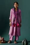 Buy_Naina Jain_Purple Silk Bandhani V Neck Maze Pattern Long Kurta With Pant _at_Aza_Fashions