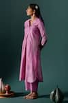 Naina Jain_Purple Silk Bandhani V Neck Maze Pattern Long Kurta With Pant _at_Aza_Fashions