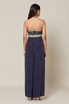 Shop_Samyukta Singhania_Blue Crepe Embroidery Thread Halter Neck Ambrosia Jumpsuit _at_Aza_Fashions