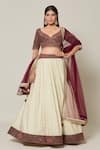 Buy_Samyukta Singhania_Maroon Velvet Embroidery Dori Leaf Neck Bloom Banarasi Brocade Lehenga Set _at_Aza_Fashions