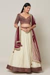 Buy_Samyukta Singhania_Maroon Velvet Embroidery Dori Leaf Neck Bloom Banarasi Brocade Lehenga Set _Online_at_Aza_Fashions