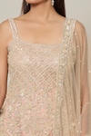 Buy_Samyukta Singhania_Beige Net Embroidery Sequin Square Neck French Bloom Kurta Sharara Set_Online_at_Aza_Fashions