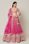 Buy_Samyukta Singhania_Pink Raw Silk Embroidery Gota Patti Leaf Neck Gullista Bridal Lehenga Set_at_Aza_Fashions