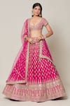 Shop_Samyukta Singhania_Pink Raw Silk Embroidery Gota Patti Leaf Neck Gullista Bridal Lehenga Set_Online_at_Aza_Fashions