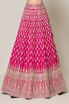 Samyukta Singhania_Pink Raw Silk Embroidery Gota Patti Leaf Neck Gullista Bridal Lehenga Set_at_Aza_Fashions