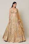 Buy_Samyukta Singhania_Gold Net Embroidery Sequin Sweetheart Neck Bahar Bridal Lehenga Set_Online_at_Aza_Fashions