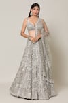 Buy_Samyukta Singhania_Grey Net Embroidery Stone Sweetheart Bloom Meadow Sequin Bridal Lehenga Set_at_Aza_Fashions