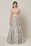 Samyukta Singhania_Grey Net Embroidery Stone Sweetheart Bloom Meadow Sequin Bridal Lehenga Set_Online_at_Aza_Fashions