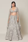 Shop_Samyukta Singhania_Grey Net Embroidery Stone Sweetheart Bloom Meadow Sequin Bridal Lehenga Set_Online_at_Aza_Fashions