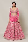 Samyukta Singhania_Pink Silk Embroidery Gota Patti Leaf Neck Gul Bahar Lehenga Set_Online_at_Aza_Fashions