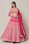 Buy_Samyukta Singhania_Pink Silk Embroidery Gota Patti Leaf Neck Gul Bahar Lehenga Set_Online_at_Aza_Fashions