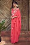 Buy_Megha Pitti_Red Crepe Embroidery Cutdana V Floral Border Pre-stitched Saree With Blouse _at_Aza_Fashions