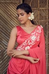 Buy_Megha Pitti_Red Crepe Embroidery Cutdana V Floral Border Pre-stitched Saree With Blouse _Online_at_Aza_Fashions