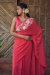 Megha Pitti_Red Crepe Embroidery Cutdana V Floral Border Pre-stitched Saree With Blouse _at_Aza_Fashions