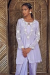 Megha Pitti_Purple Crepe Embroidery Sequin Round Zardozi Kurta Set _at_Aza_Fashions