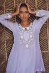 Buy_Megha Pitti_Purple Crepe Embroidery Sequin Round Zardozi Kurta Set 