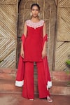 Megha Pitti_Red Crepe Embroidery Cutdana Round Neckline Kurta Set _Online_at_Aza_Fashions