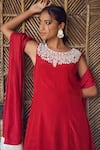 Buy_Megha Pitti_Red Crepe Embroidery Cutdana Round Neckline Kurta Set 