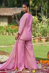 Shop_Megha Pitti_Pink Tissue Embroidery Zardozi Blunt V Neck Scallop Neckline Kurta Sharara Set _at_Aza_Fashions