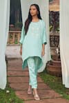 Buy_Megha Pitti_Green Satin Dupion Embroidery Sequin Round Work Top And Pant Set _at_Aza_Fashions