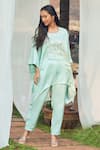 Buy_Megha Pitti_Green Satin Dupion Embroidery Sequin Round Work Top And Pant Set _Online_at_Aza_Fashions