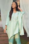 Buy_Megha Pitti_Green Satin Dupion Embroidery Sequin Round Work Top And Pant Set 