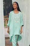 Shop_Megha Pitti_Green Satin Dupion Embroidery Sequin Round Work Top And Pant Set 