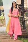 Buy_Megha Pitti_Pink Crepe Embroidered Sequin Round Keyhole Floral Anarkali Pant Set _at_Aza_Fashions