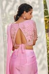 Shop_Megha Pitti_Pink Satin Georgette Embroidered Pearl Leaf Pre-draped Saree With Blouse 