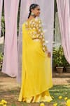 Shop_Megha Pitti_Yellow Georgette Embroidered Sequin V Neck Floral Pre-draped Saree With Blouse _at_Aza_Fashions